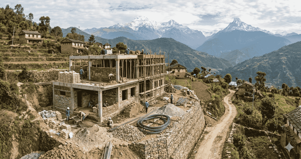 house construction challenges in Nepal hillside building site